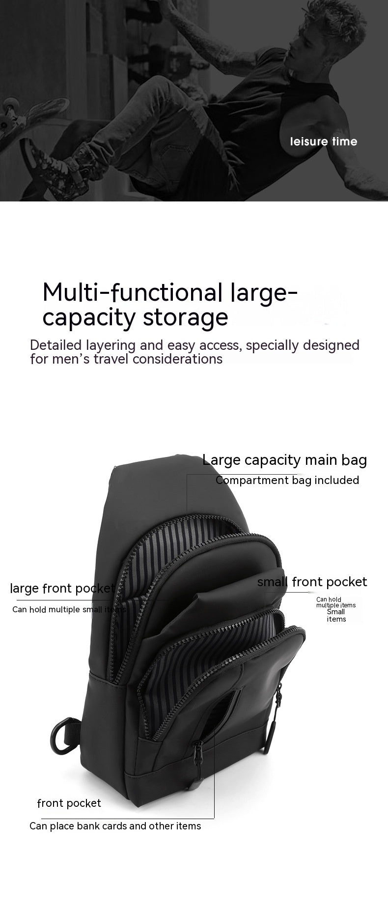 Crossbody Sports Waterproof Multi-compartment Chest Bag
