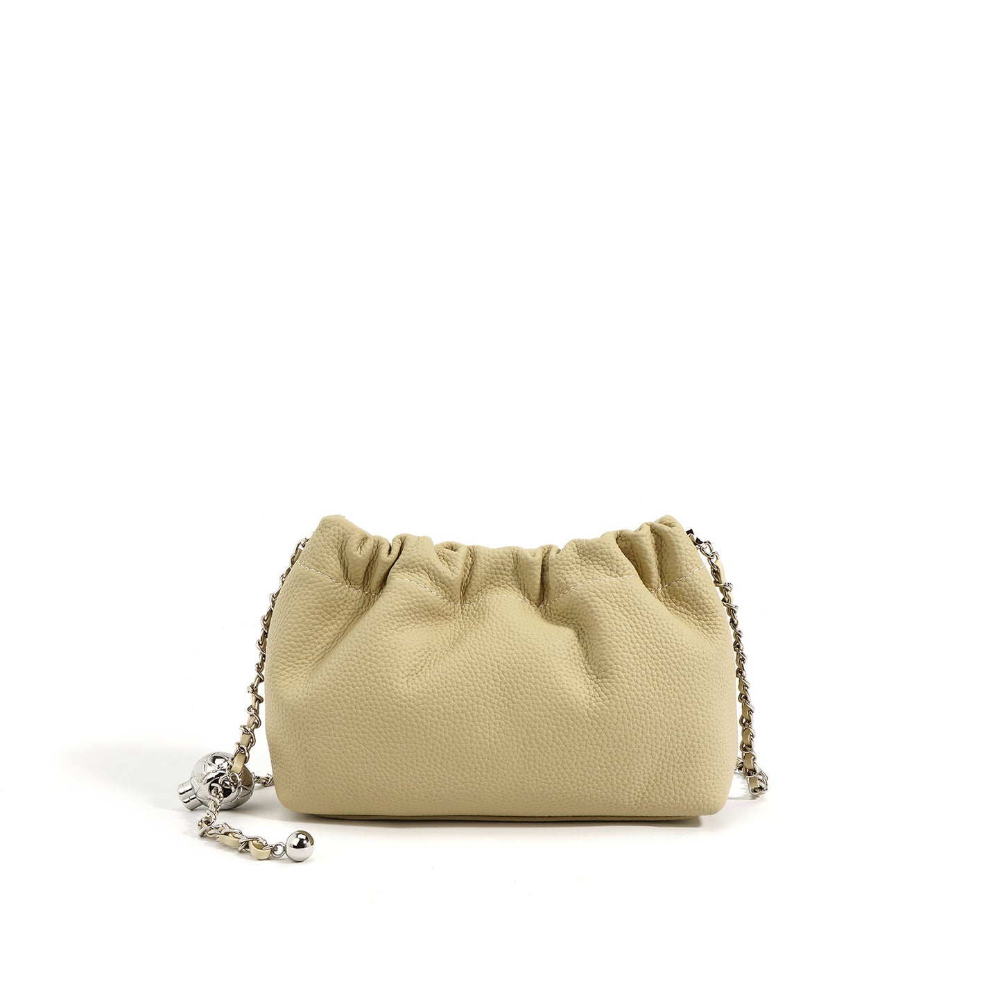 Top Layer Cowhide Texture Pleated Cloud Bag Women's Shoulder Crossbody