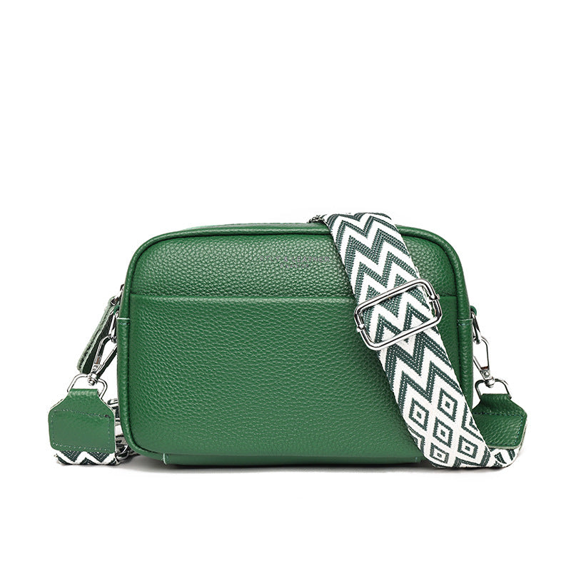 Genuine Cowhide Leather Fashion Shoulder Crossbody Bags With Rhombus Embroidered Wide Shoulder Strap Cute Small Square Bag Women